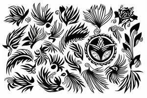 phoenix drawn with small flowers tribal art tattoo idea