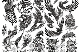 phoenix drawn with small flowers tribal art tattoo idea