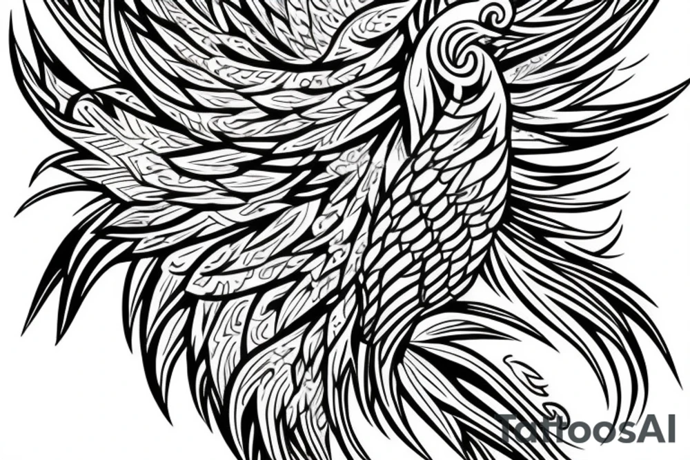 phoenix drawn with cipso flowers tattoo idea