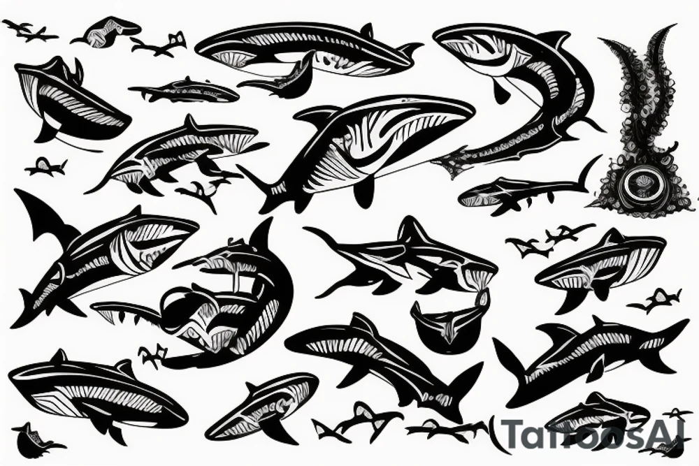 Ocean tribal Australia shark wave spear tattoo idea
