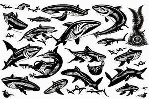 Ocean tribal Australia shark wave spear tattoo idea