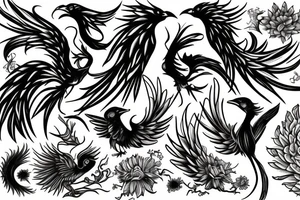 phoenix drawn with cipso flowers tattoo idea