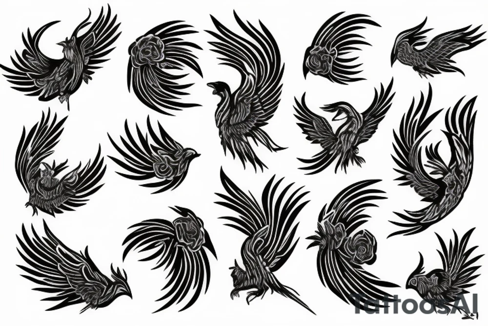 phoenix drawn with cipso flowers tattoo idea