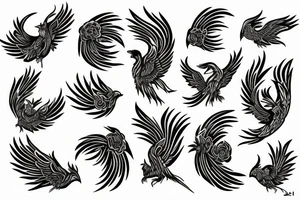 phoenix drawn with cipso flowers tattoo idea