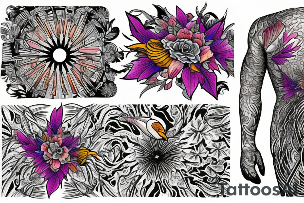 phoenix drawn with cipso flowers tattoo idea