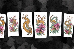 The name Noah, dragons, trees and flowers tattoo idea