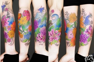 The name Noah, dragons, trees and flowers tattoo idea