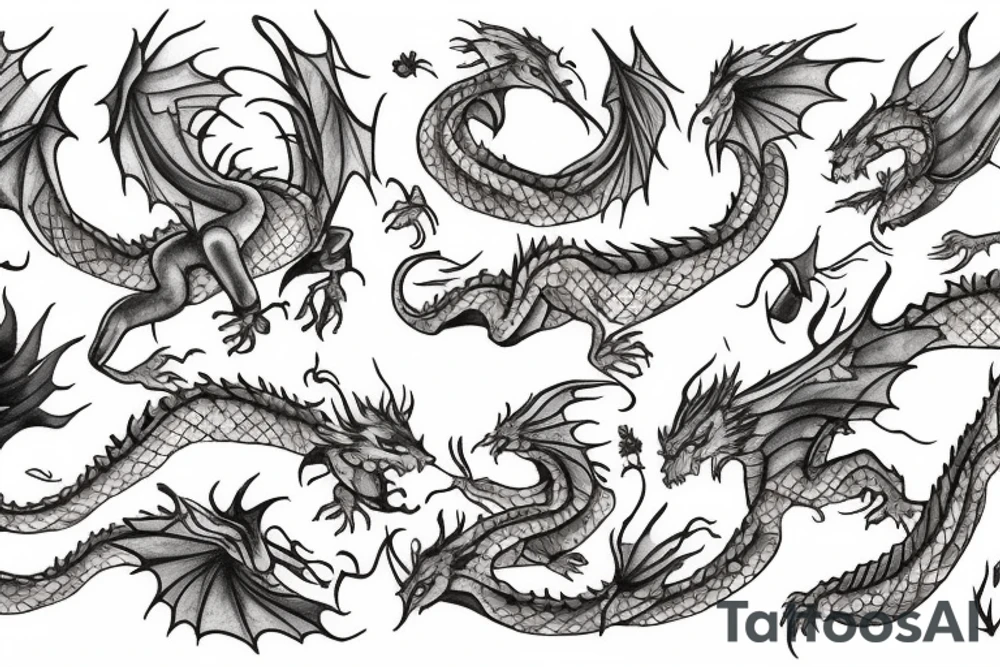 "Noah", dragons, trees, and flowers tattoo idea