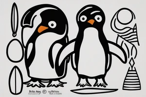 one-line penguin with surfboard 2"x2" tattoo idea