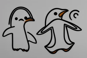 one-line penguin with surfboard 2"x2" tattoo idea