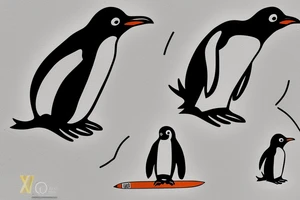 cave painting penguin with surfboard 2"x2" tattoo idea