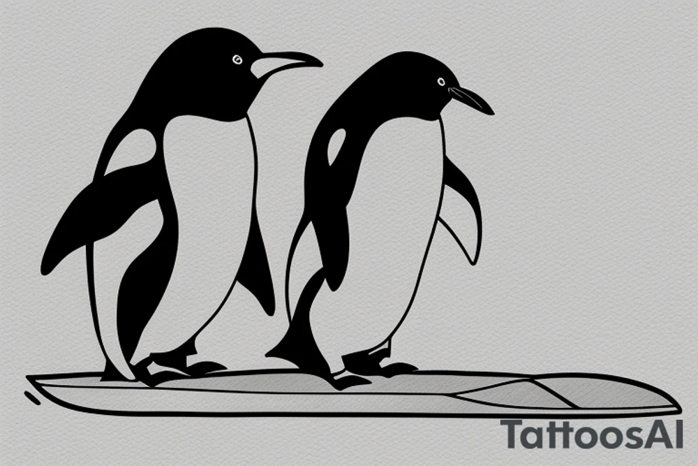 cave painting penguin with surfboard 2"x2" tattoo idea