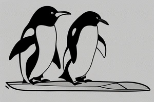 cave painting penguin with surfboard 2"x2" tattoo idea