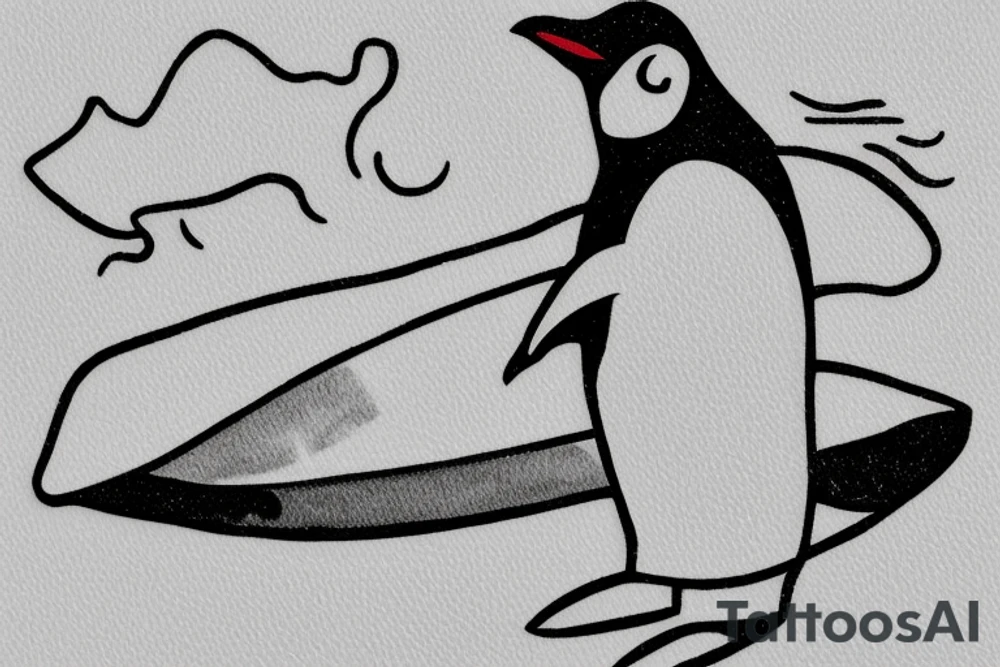 cave painting penguin with a surfboard in hand 2"x2" tattoo idea cave painting penguin with a surfboard in hand 2"x2" tattoo idea