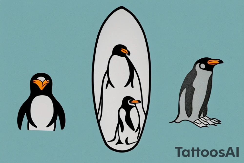 cave painting penguin with a surfboard in hand 2"x2" tattoo idea cave painting penguin with a surfboard in hand 2"x2" tattoo idea