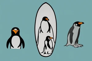 cave painting penguin with a surfboard in hand 2"x2" tattoo idea