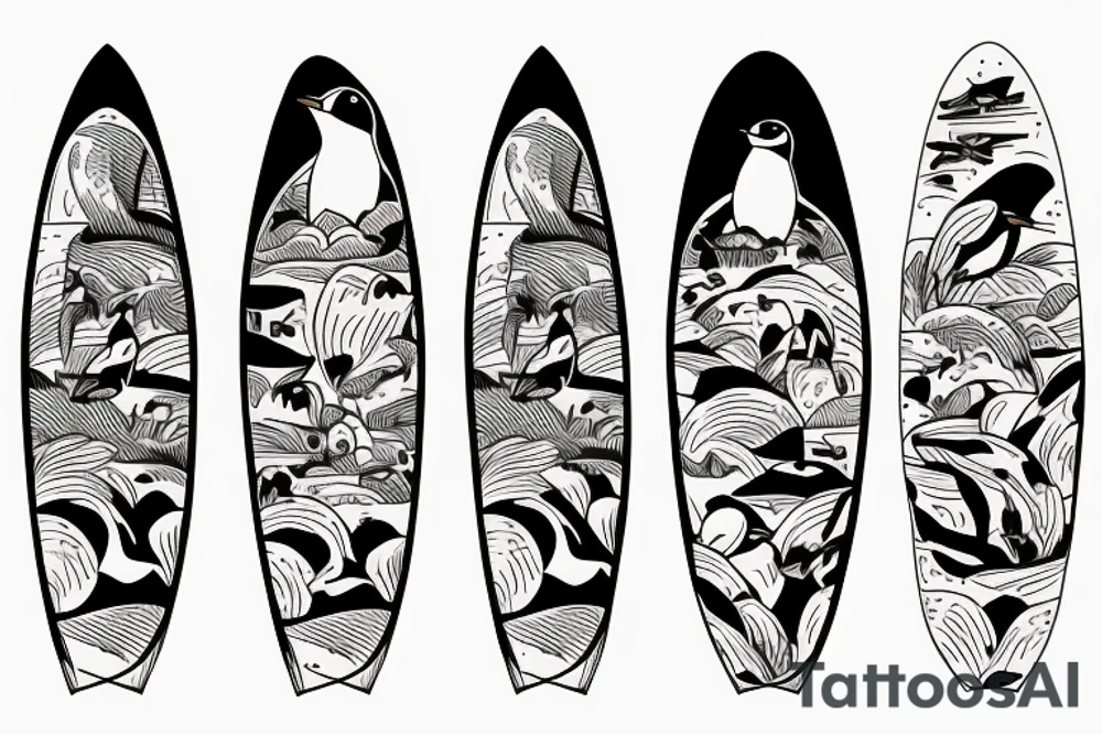 cave painting penguin holds surfboard 2"x2" tattoo idea cave painting penguin holds surfboard 2"x2" tattoo idea