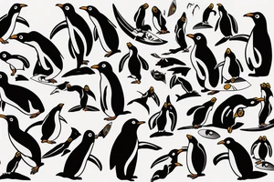 penguin holds surfboard 2"x2" cave painting  style tattoo idea