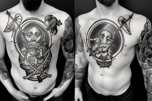 Saint Christopher with the head of a Great Dane holding a spear tattoo idea