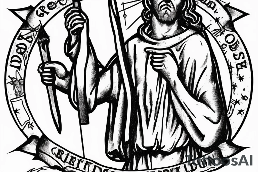 Saint Christopher with the head of a Great Dane holding a spear tattoo idea Saint Christopher with the head of a Great Dane holding a spear tattoo idea