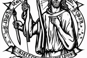 Saint Christopher with the head of a Great Dane holding a spear tattoo idea