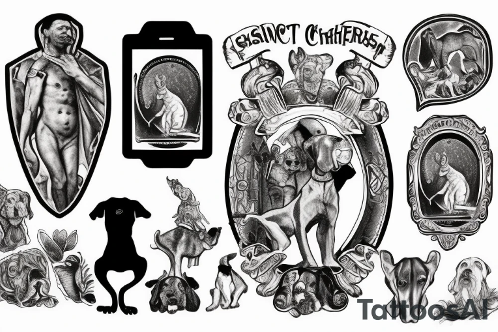 Saint Christopher with the head of a Great Dane dog tattoo idea
