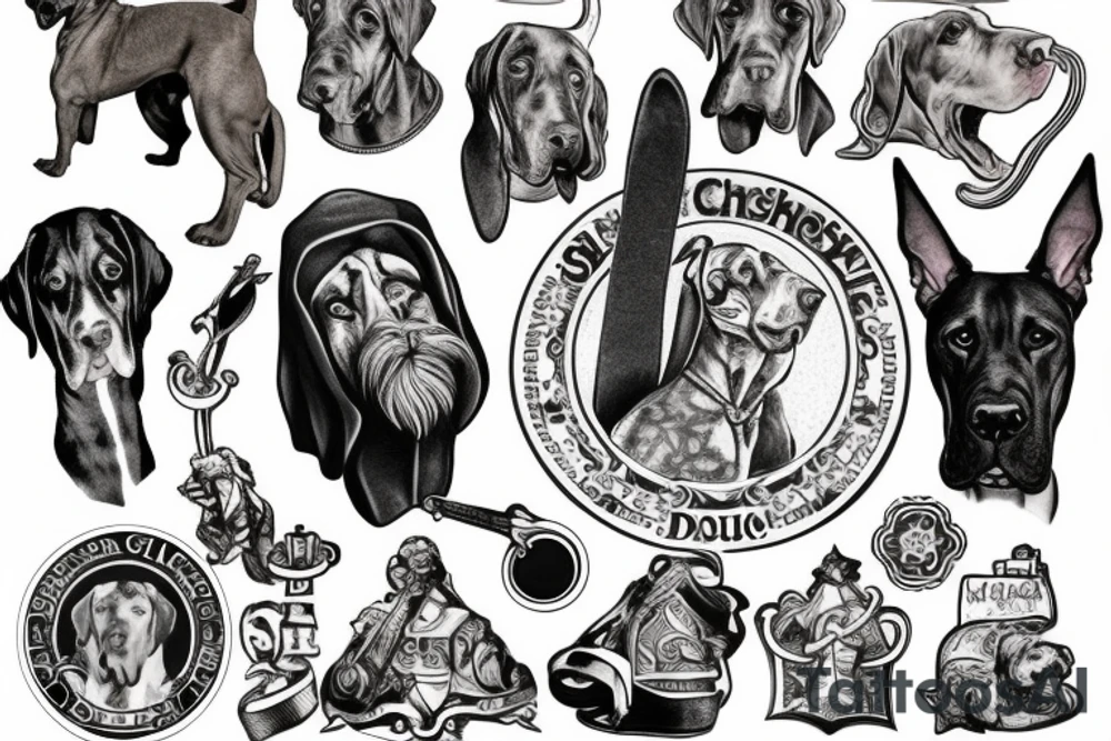 Saint Christopher with the head of a Great Dane dog tattoo idea