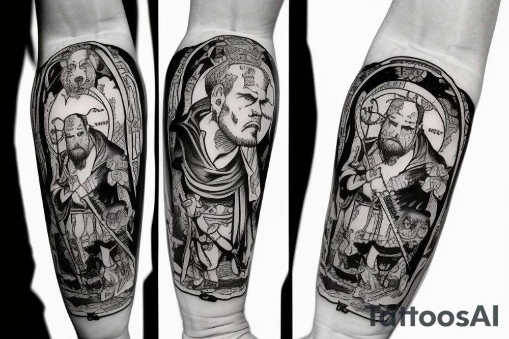 Saint Christopher with the head of a Great Dane dog tattoo idea