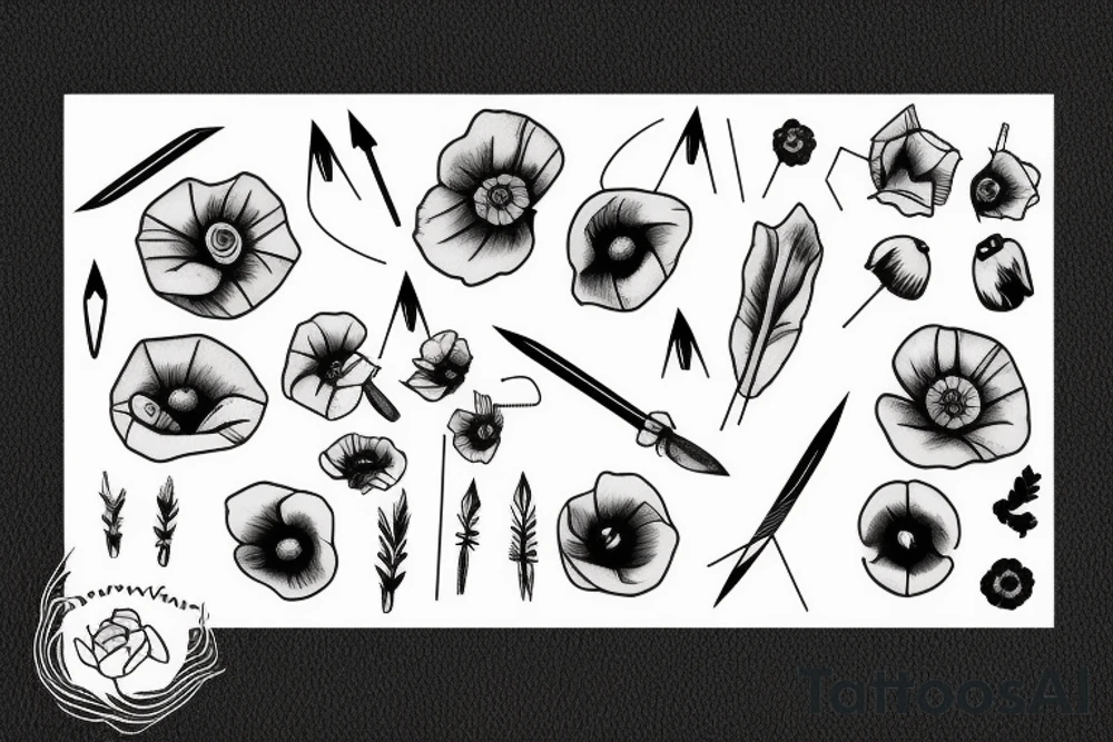 Arrow with a small red poppy tattoo idea