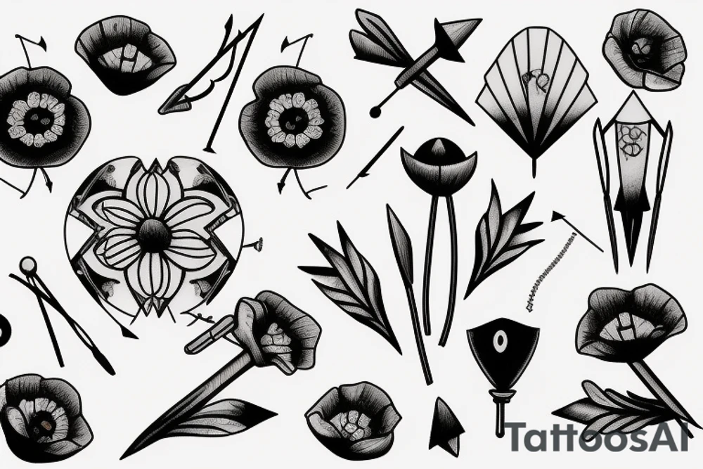 Arrow with a small red poppy tattoo idea