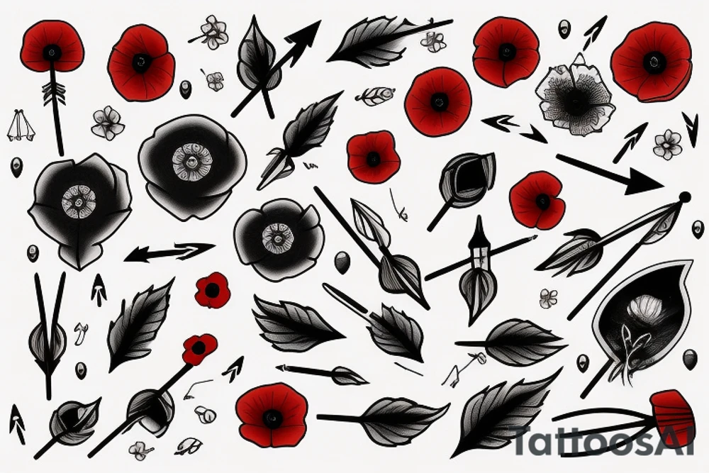 Arrow with a small red poppy tattoo idea