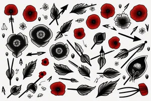 Arrow with a small red poppy tattoo idea