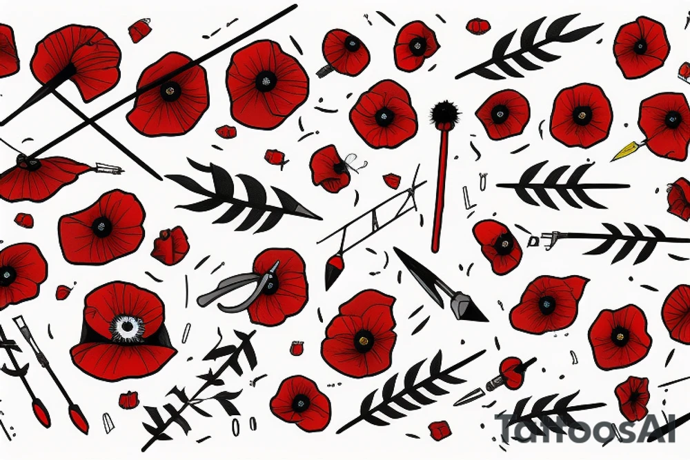 Arrow with a small red poppy tattoo idea