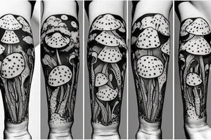 fly agaric in space full arm tattoo idea