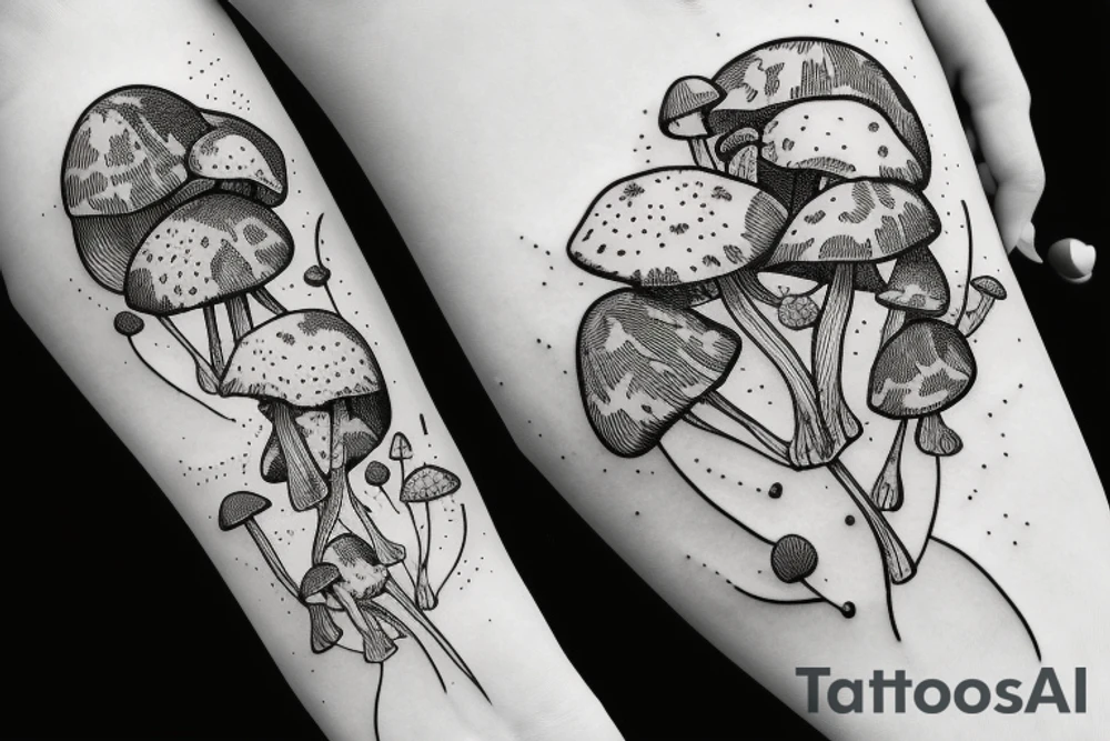 fly agaric in space full arm tattoo idea
