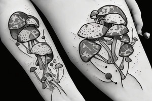 fly agaric in space full arm tattoo idea