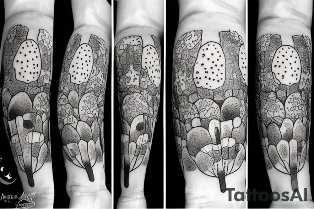 many separate fly agaric mushrooms in space full arm tattoo tattoo idea