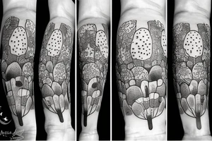 many separate fly agaric mushrooms in space full arm tattoo tattoo idea