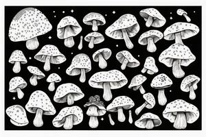 many small separate fly agaric mushrooms in space tattoo idea