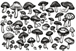 many small separate fly agaric mushrooms in space tattoo idea