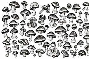 many small separate fly agaric mushrooms in space tattoo idea
