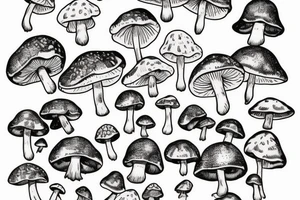 many small separate fly agaric mushrooms in space tattoo idea