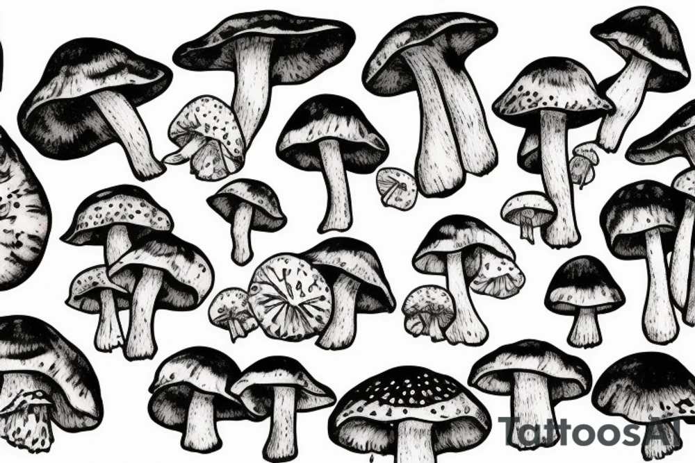 many small separate fly agaric mushrooms abstract tattoo idea