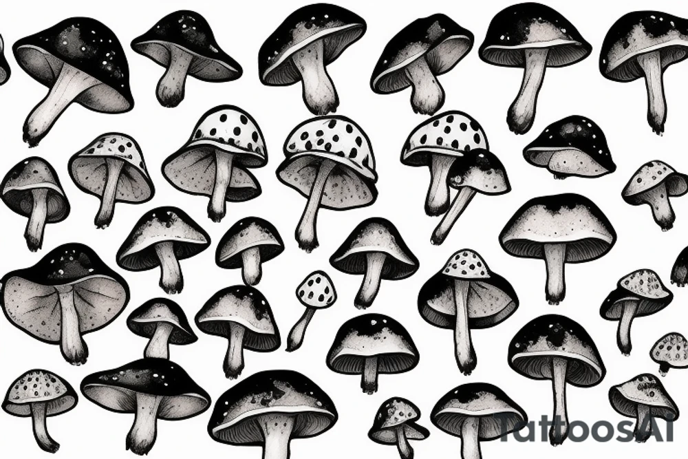 many small separate fly agaric mushrooms abstract tattoo idea