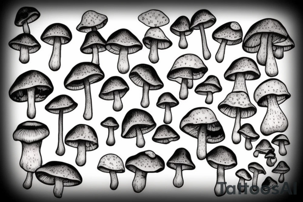 many small fly agaric mushrooms abstract tattoo idea