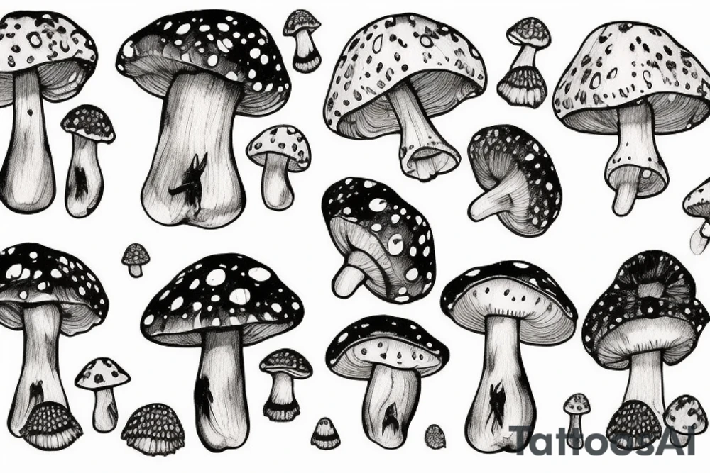 many small fly agaric mushrooms abstract tattoo idea