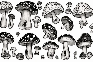 many small fly agaric mushrooms abstract tattoo idea