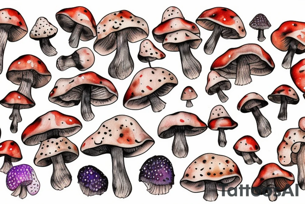 many small cute fly agaric mushrooms abstract tattoo idea