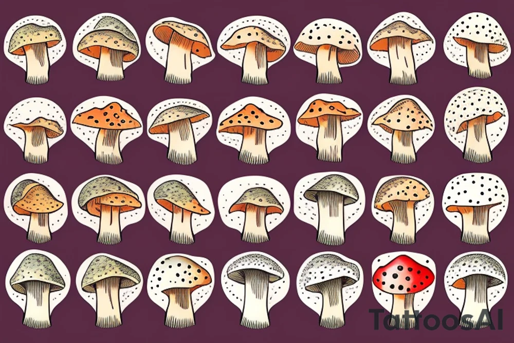 many small cute fly agaric mushrooms abstract tattoo idea
