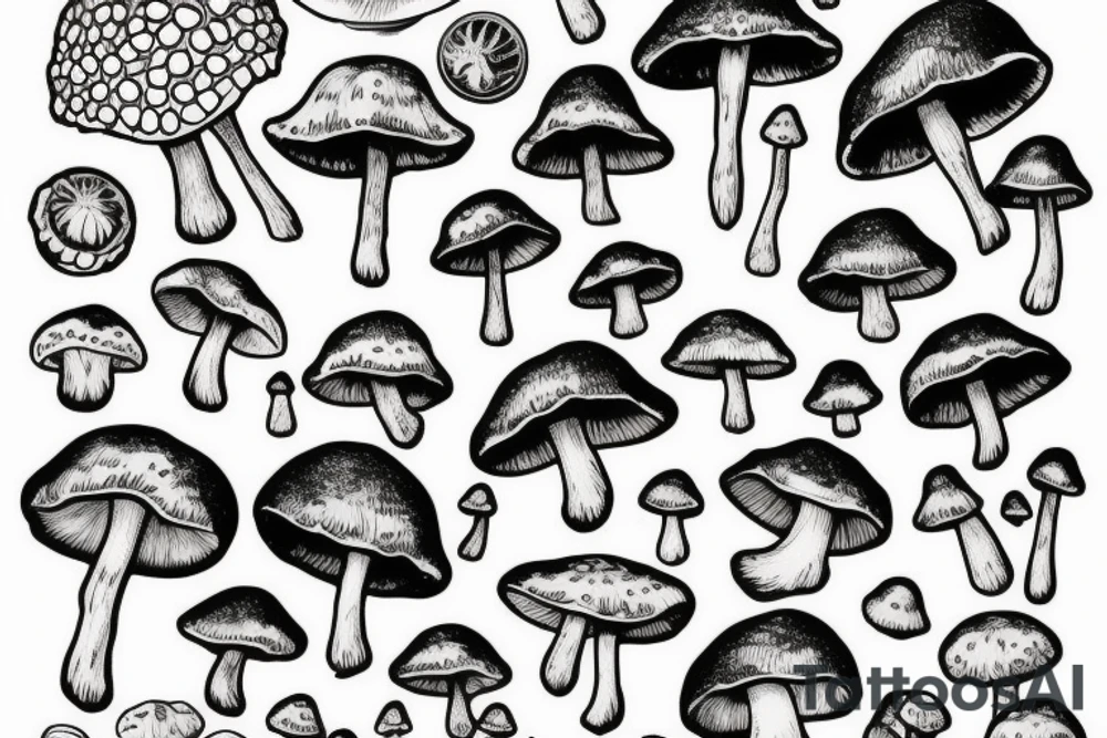 many small cute fly agaric mushrooms abstract tattoo idea